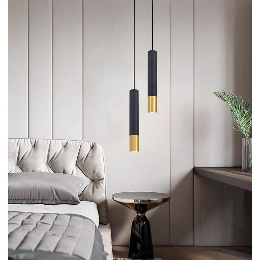 Cylindrical Mini Pendant Light — Black and Gold Metal, LED 3000K, 3-Step Dimming, 59" Adjustable Cord
