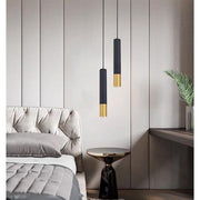 Cylindrical Mini Pendant Light — Black and Gold Metal, LED 3000K, 3-Step Dimming, 59" Adjustable Cord