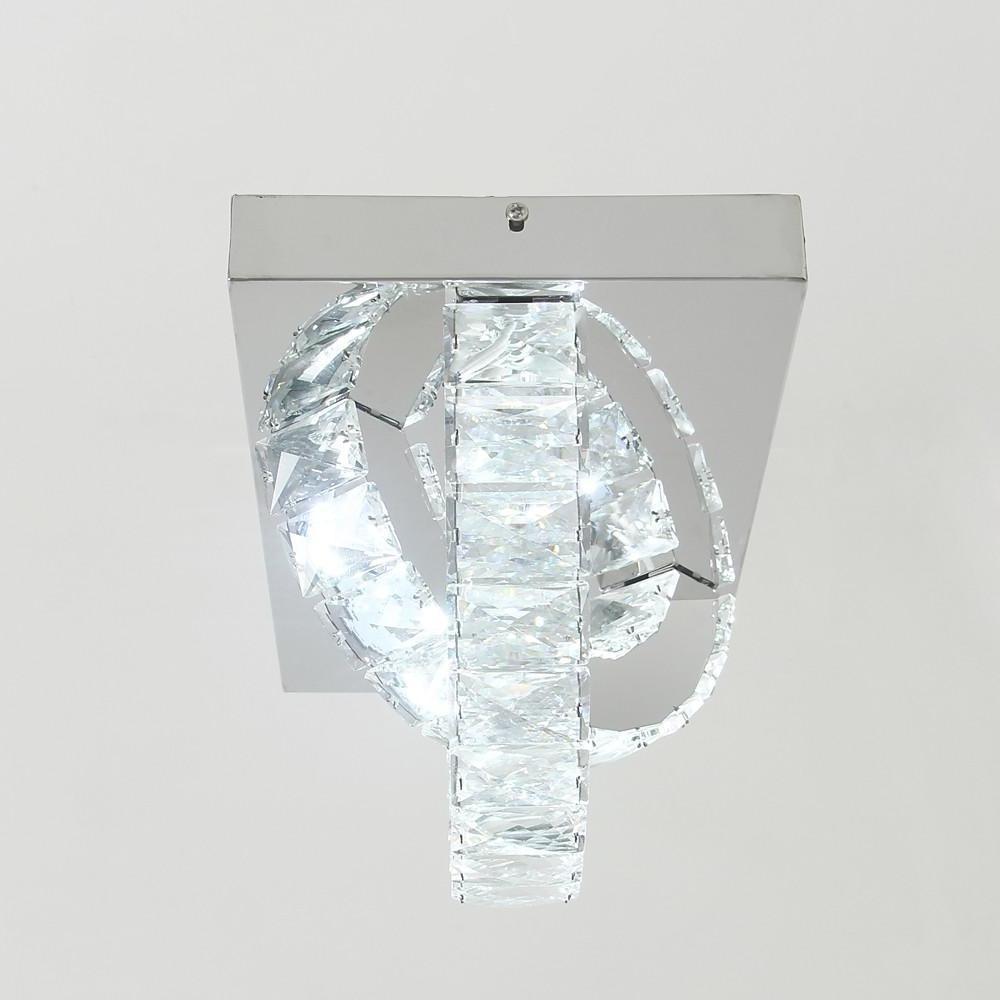 Semicircular Crystal Flush-Mount Ceiling Light — Metal, LED, 14" Wide, 3000K / 3000K+6000K