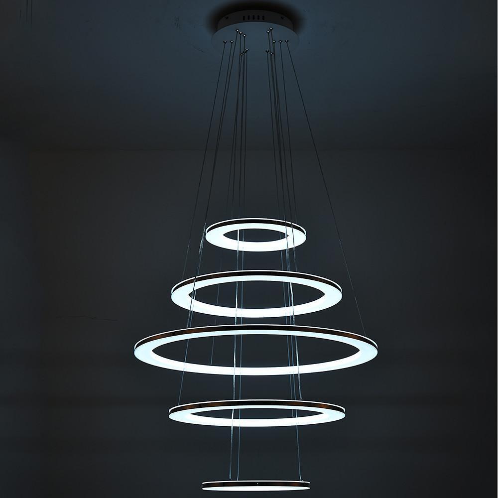 Mid-Century 5-Tiered Adjustable Chandelier — Acrylic and Metal, LED, 3000K / 4500K / 6000K, 28" Diameter