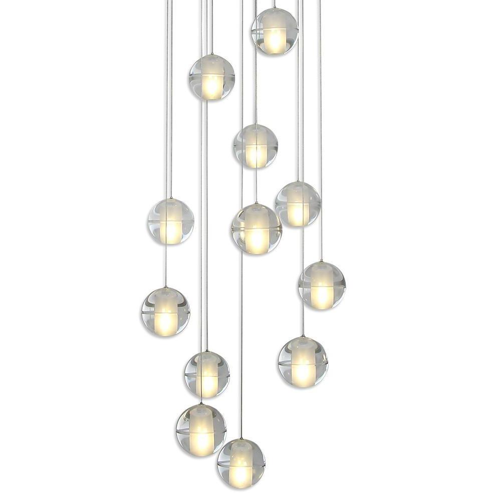 Contemporary 14-Light Crystal Ball Chandelier — Metal, Electroplated, Dimmable, 3000K / 6000K, 118" Adjustable Cord
