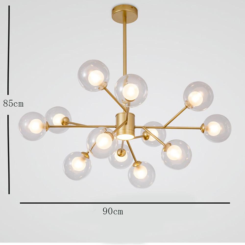 Modern Lantern Chandelier — Glass and Gold Metal, G9, 9-Light, 35" Diameter