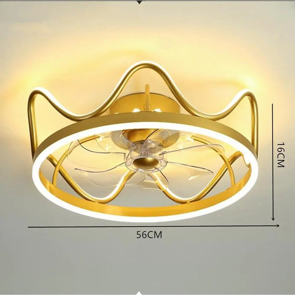 Gold and Black Crown-Shaped Ceiling Fan with Light Luxe