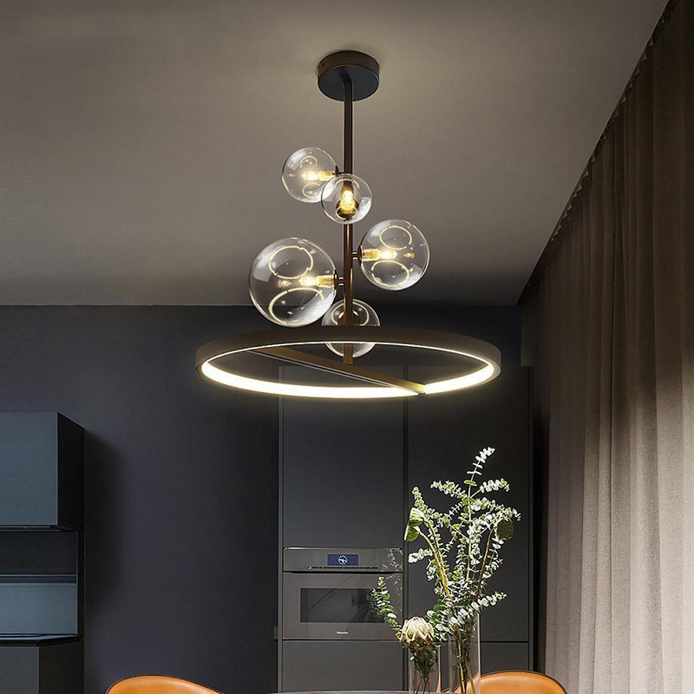 Glass Ball Cluster Pendant — Matte Black, 5-Light LED, 3000K Warm, 11" or 19"