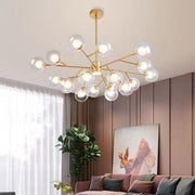 Modern Lantern Chandelier — Glass and Gold Metal, G9, 9-Light, 35" Diameter