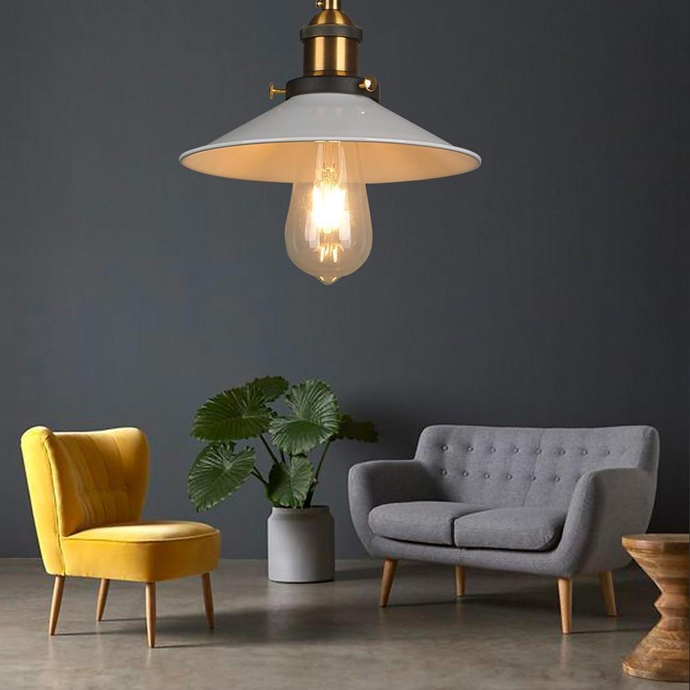 Cone Mini Pendant Light — Black & White Metal, Industrial, Adjustable 47" Cord, LED Compatible