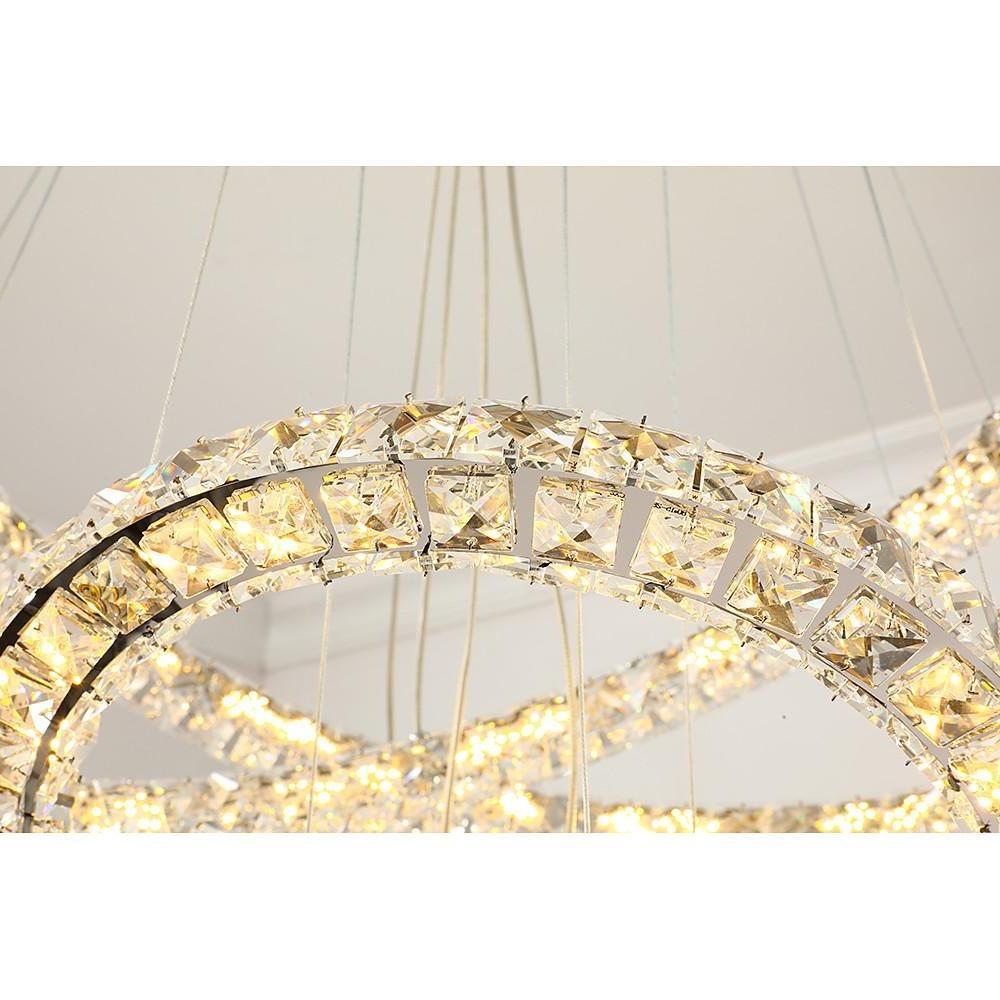 Tiered Crystal Ring Chandelier — Metal & Crystal, LED 3000K, 3-Ring or 4-Ring, 39" Adjustable Cord