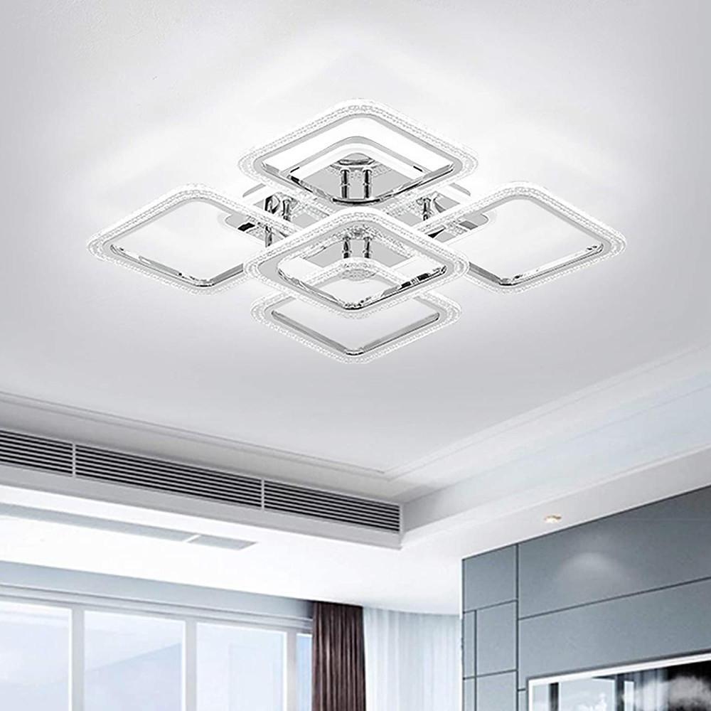 5-Light Square Flush-Mount Ceiling Light — Acrylic, Chrome & White, Dimmable LED, 3000K/4500K/6000K, Remote Control, 22"