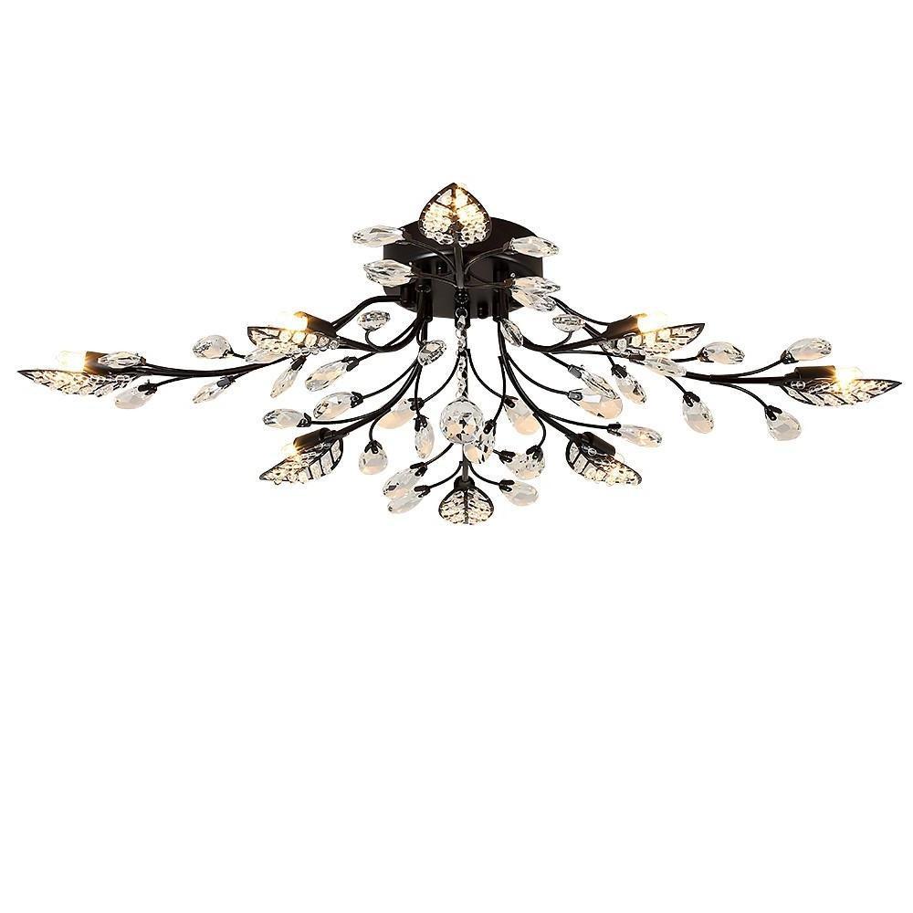 Antique Brass Vintage Crystal Leaf Branches Semi-Flush Mount Chandelier | 8-Light LED, 31.19'' Width