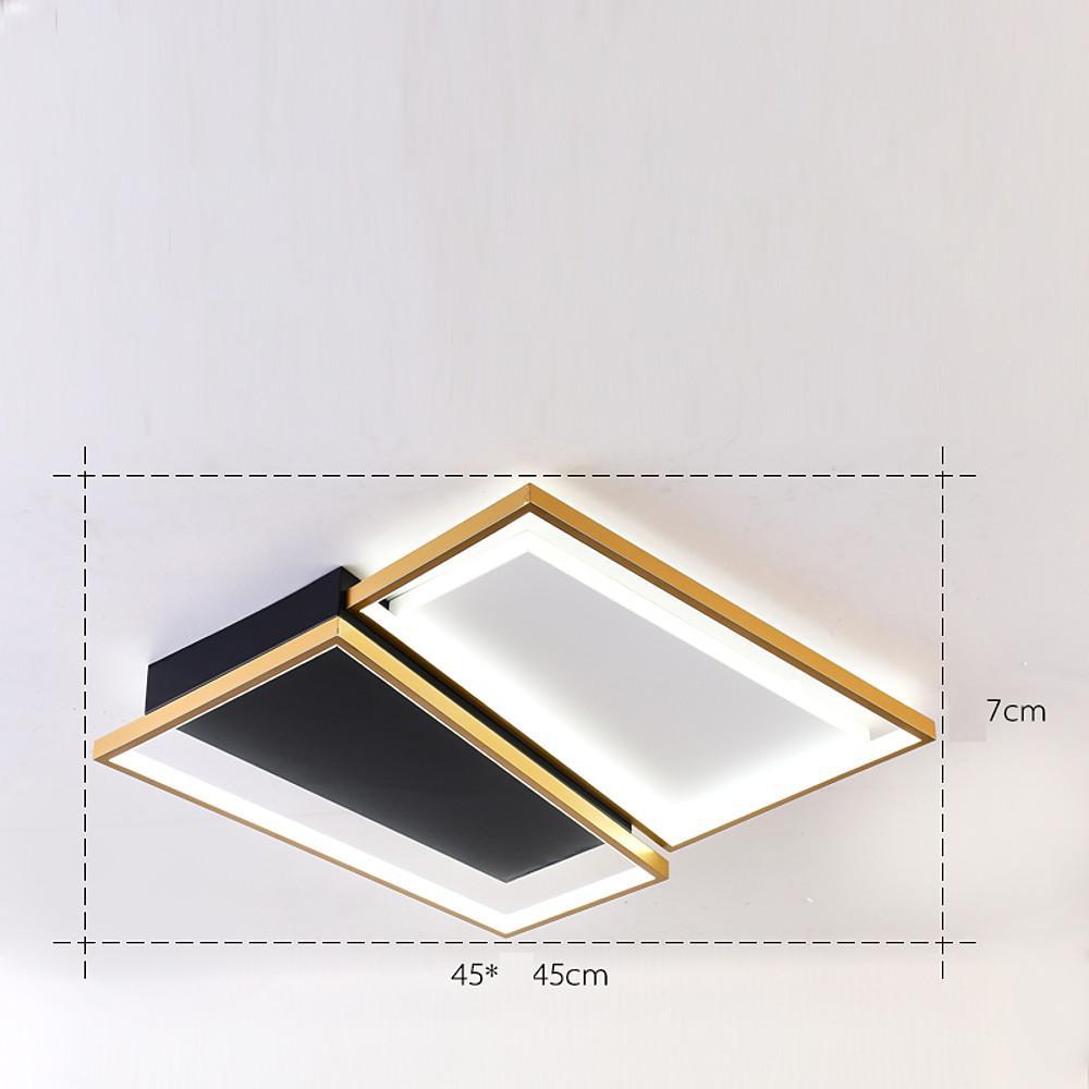 Geometric Rectangle and Round LED Flush-Mount Chandelier — Black and Gold, 3-Step Dimming, Multiple Sizes