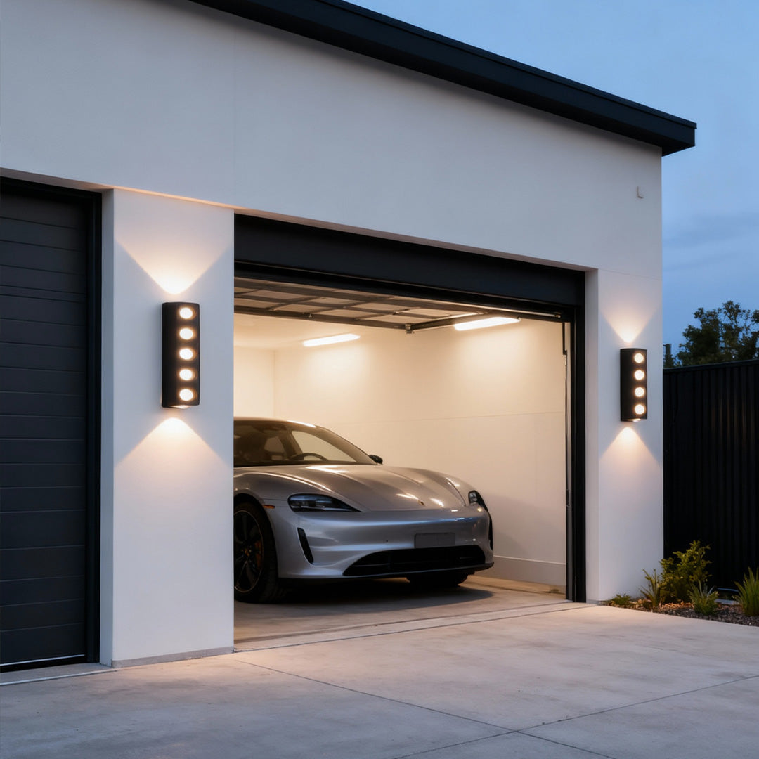 Up/Down Outdoor Wall Sconce — Black Aluminum, Acrylic Diffuser, LED, IP54, 2- to 6-Head Configurations