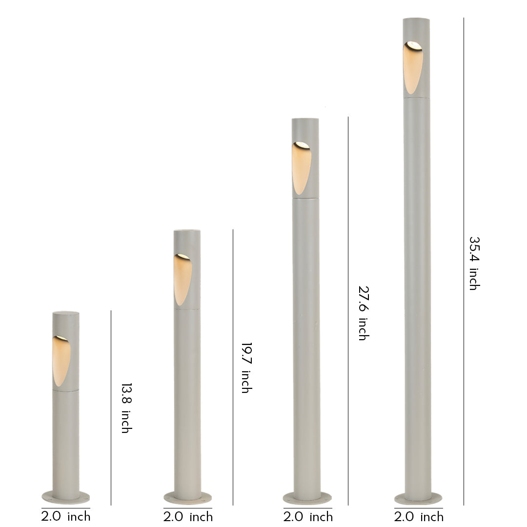 Minimalist Cylindrical LED Bollard Light — Aluminum & Clear Glass, 7W / 9W, IP65, DC24V Hardwired, Gray or Coffee Brown, 4 Heights