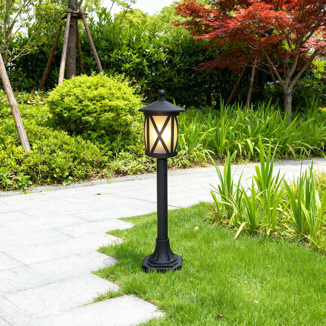 European Column Garden Bollard Light — Matte Black Aluminum, 9W LED, IP44, E26, 30.5" H