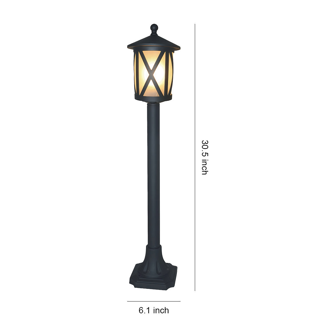 European Column Garden Bollard Light — Matte Black Aluminum, 9W LED, IP44, E26, 30.5" H