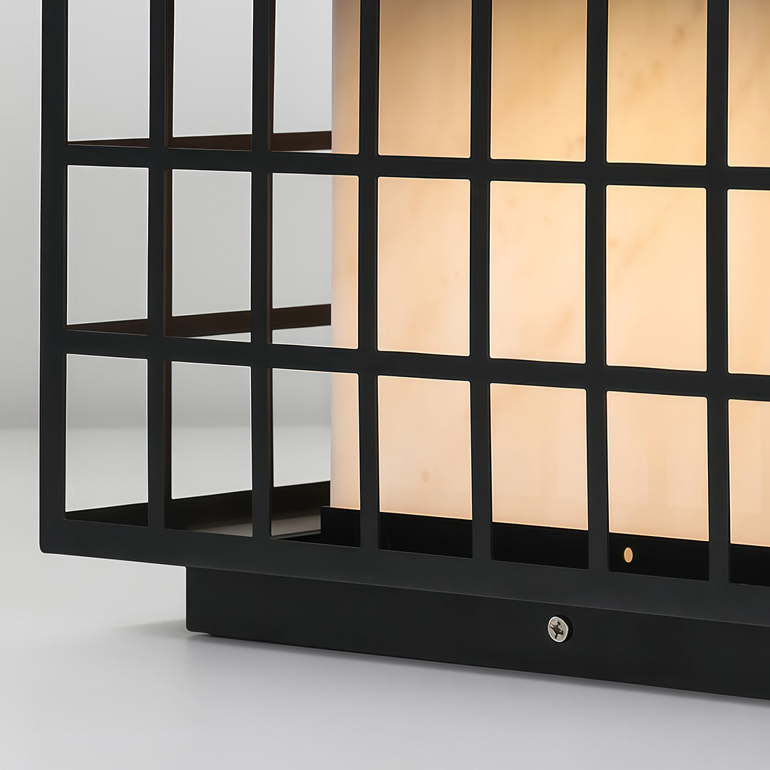 Modern Gate Pillar Light — Black Stainless Steel, Marble-Effect Shade, Solar or Hardwired, IP54, E27, 4 Sizes