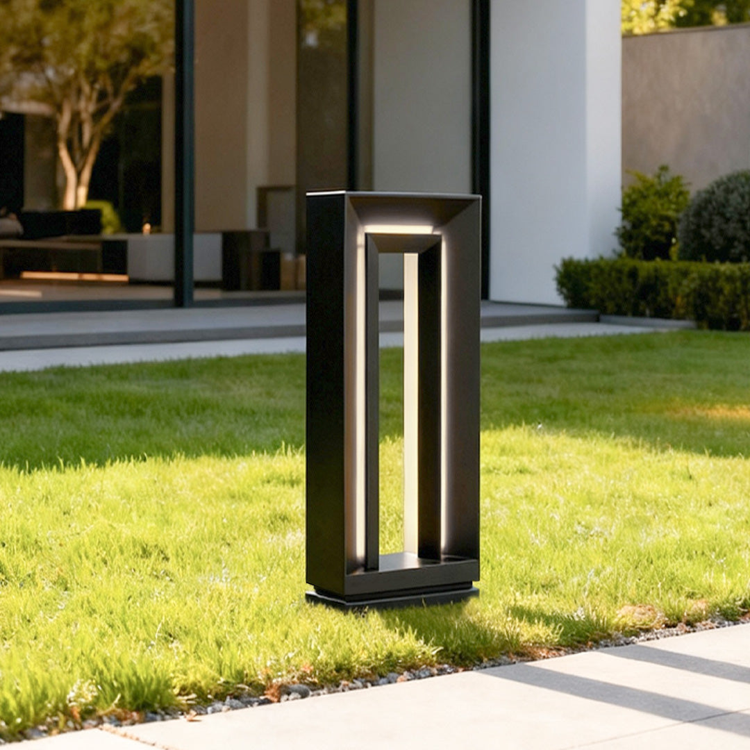 Square Minimalist Outdoor Bollard Light — Stainless Steel & Acrylic, 12W LED, IP65, Solar or Hardwired