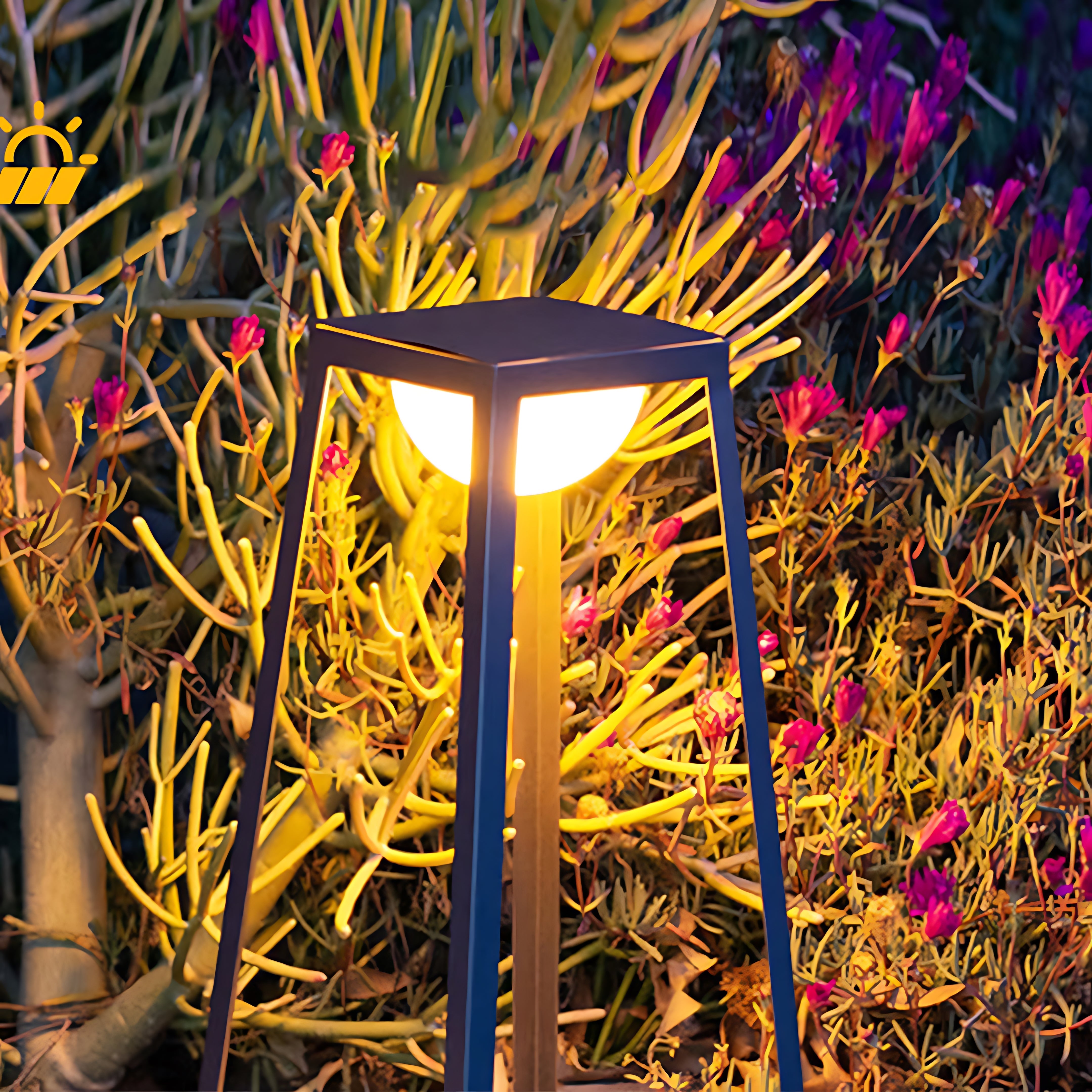 Minimalist Metal Frame Outdoor Floor Lantern — Stainless Steel & Acrylic, Solar / Hardwired, 3000K LED, IP65, 5W