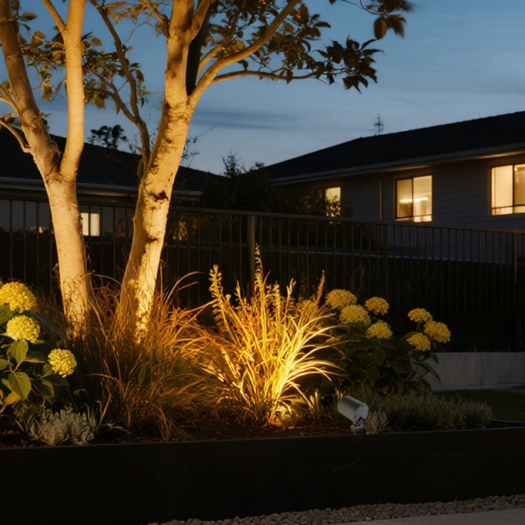 Round Outdoor LED Landscape Spotlight — Die-Cast Aluminum, IP65, DC24V, 3000K, 6W / 12W / 18W / 24W