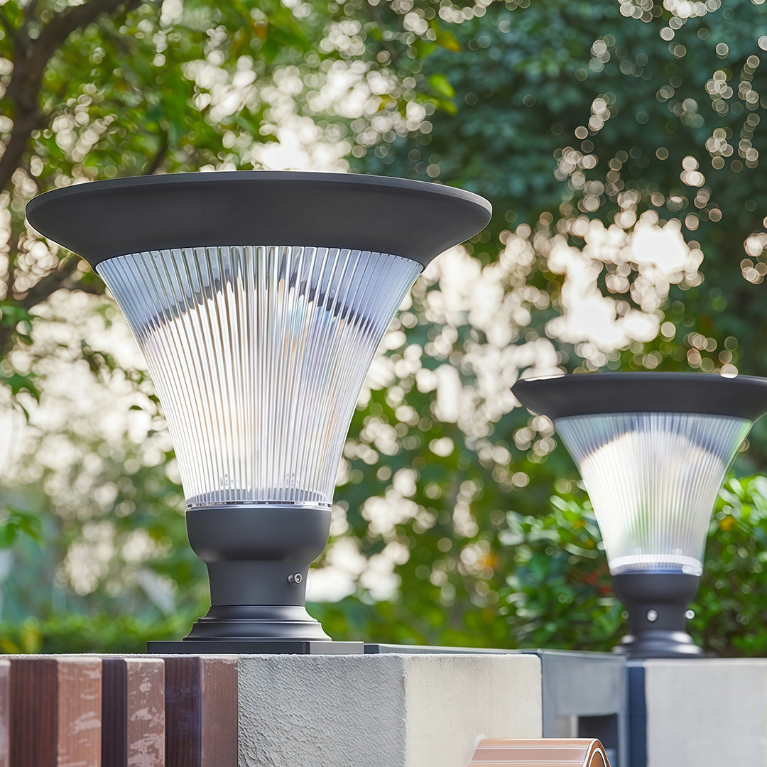 Outdoor Garden Pillar Light — Black Aluminum, LED, Solar 20W / Hardwired 50W, Dual CCT, IP65