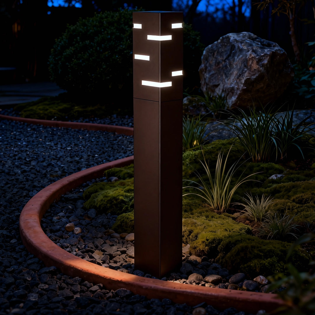 Minimalist Industrial Black LED Bollard Light — Stainless Steel, 8W / 12W, IP65, 3000K Warm White
