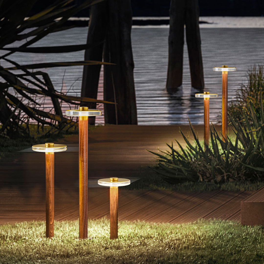 Gold Landscape Path Light — Die-Cast Aluminum, White Acrylic Shade, 12W LED, IP65, 3 Heights