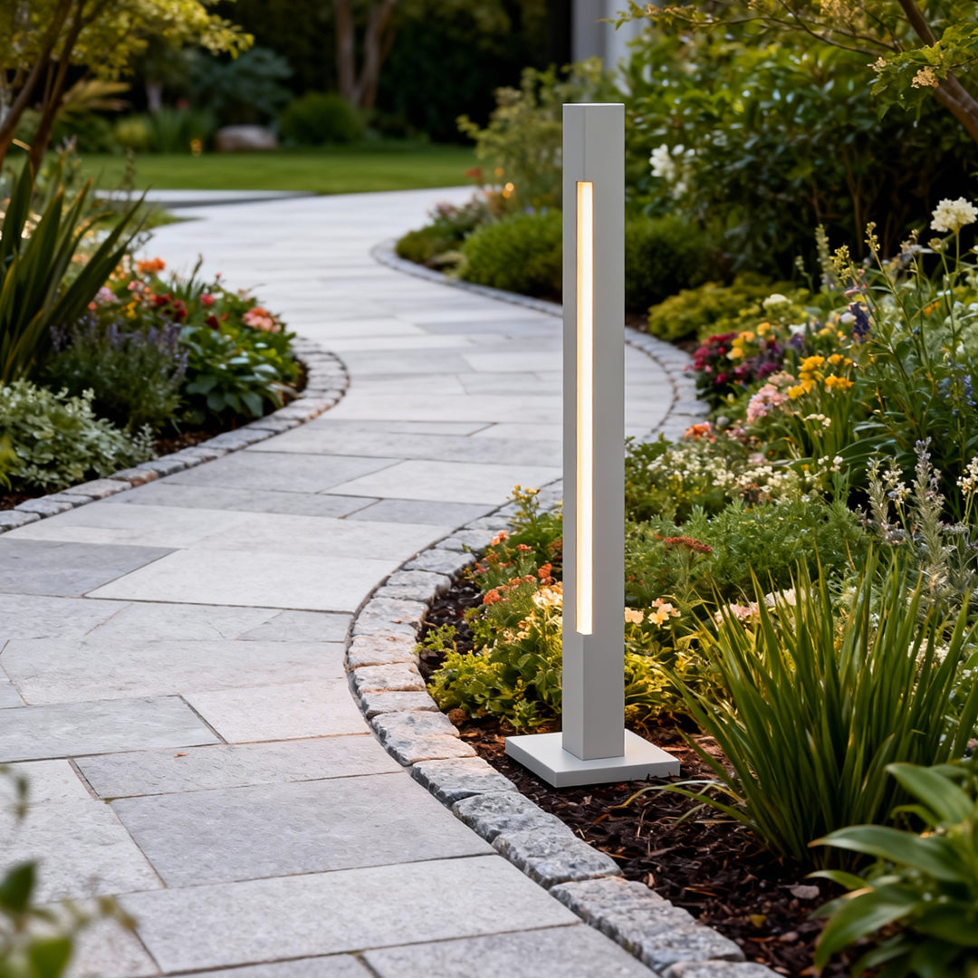 Outdoor LED Bollard Light — Aluminum, IP65, CRI 90, DC24V Hardwired, 5W–12W, 13.8"–35.4" Heights, Sand Coffee or Sand Gray