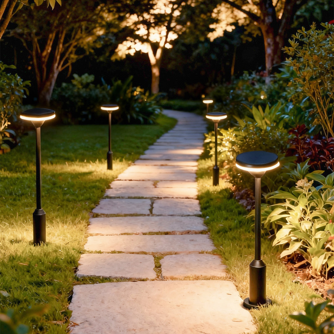 Outdoor Garden Path Light — Sand-Black Aluminum, LED, Solar / Hardwired, IP65, 9.4" or 23.6"