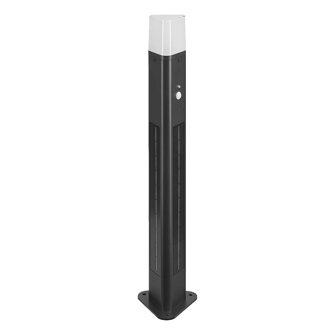 Solar Aluminum Bollard Light — Black, 3W LED, Three-Color Dimming (3000K/4500K/6000K), IP55, 4000mAh, 25.59" Height