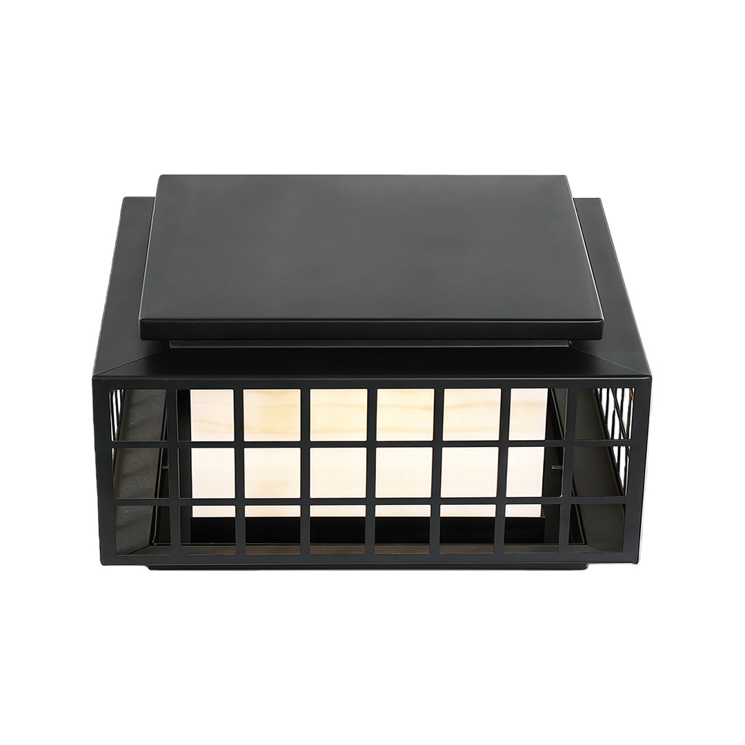 Modern Gate Pillar Light — Black Stainless Steel, Marble-Effect Shade, Solar or Hardwired, IP54, E27, 4 Sizes