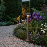 Modern Outdoor LED Bollard Path Light — Sand-Gray Aluminum, Transparent Glass, IP65, 3000K Warm, 320mm / 670mm / 770mm