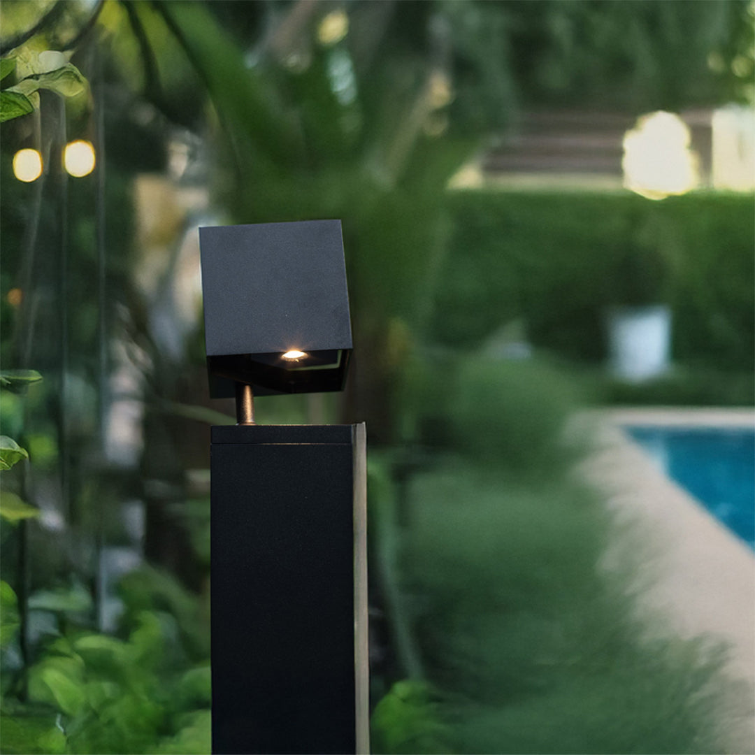 Minimalist LED Bollard Path Light — Sand-Black Aluminum, Glass Shade, 3000K, IP65, 7W / 10W
