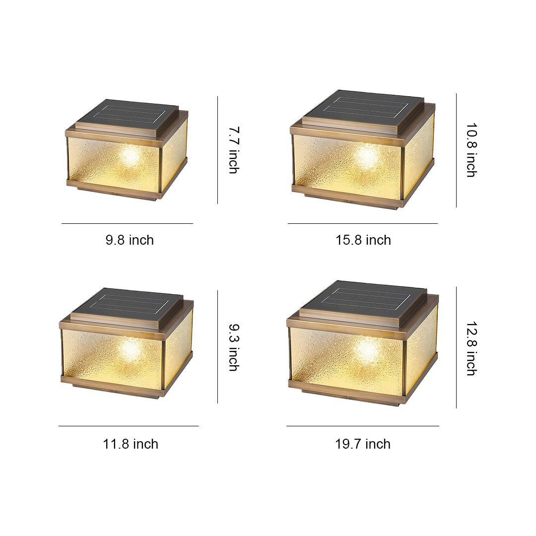 All-Copper Garden Pillar Light — Transparent Glass, Solar / Hardwired, Three-Color Dimming, Remote, 2200mAh, 4 Sizes