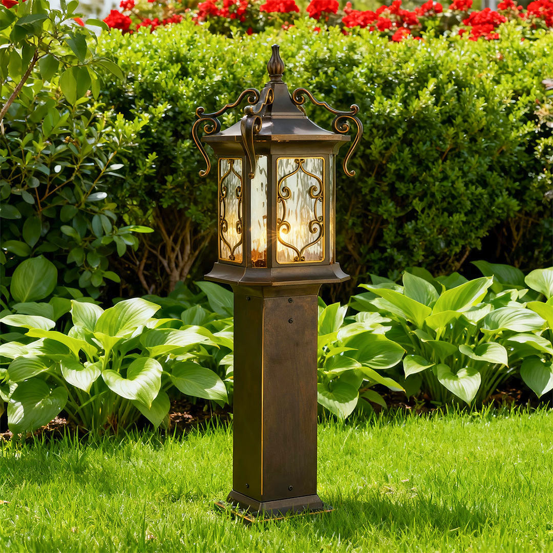 Vintage Outdoor Landscape Post Light — Coffee Aluminum with Glass Shade, E27, IP65, Two Sizes