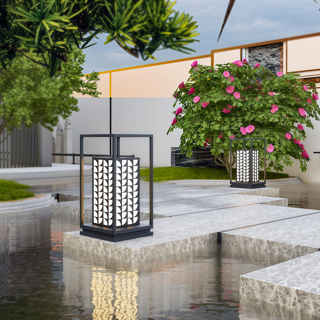 Modern LED Bollard Path Light — Black Stainless Steel, Acrylic Shade, Solar / Hardwired, IP65, 10000mAh