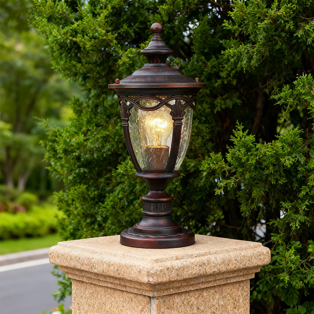 European Column Gate Pillar Light — Aluminum, Black, 9W E26 Warm White, IP44 Weatherproof