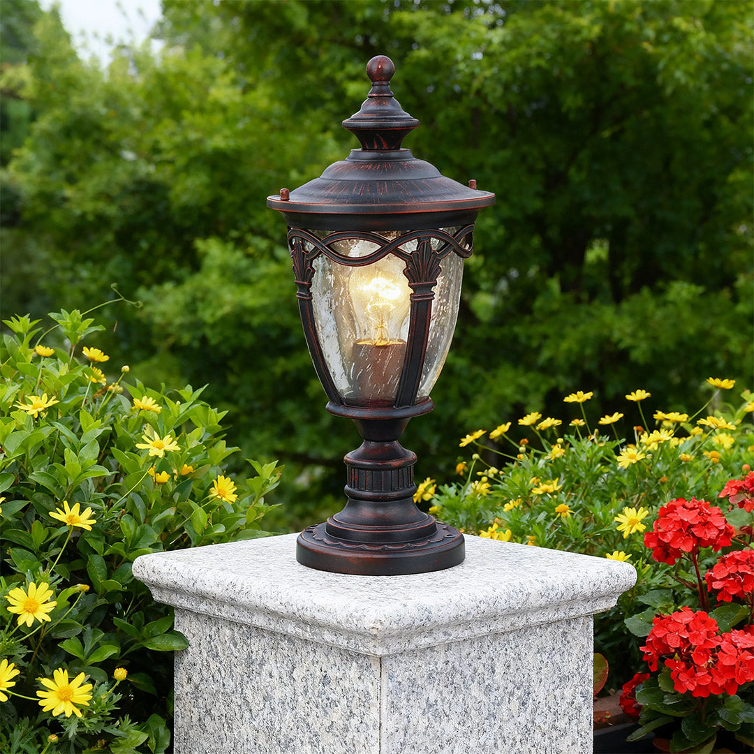 European Column Gate Pillar Light — Aluminum, Black, 9W E26 Warm White, IP44 Weatherproof