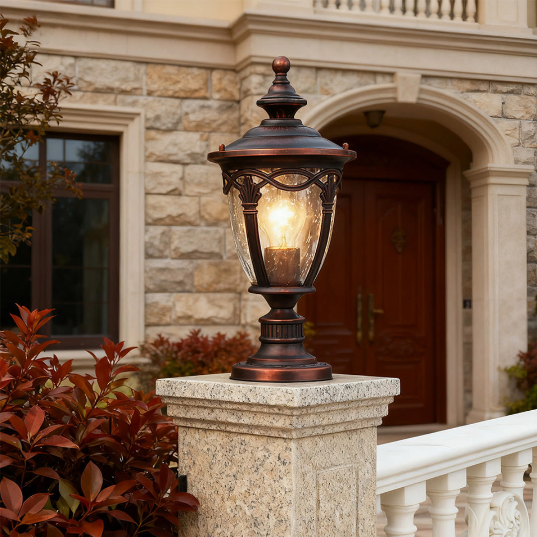 European Column Gate Pillar Light — Aluminum, Black, 9W E26 Warm White, IP44 Weatherproof