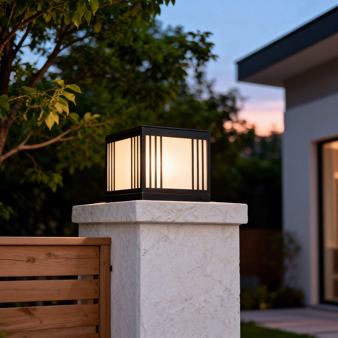 Square Solar Gate Pillar Light — Solid Copper, Clear Glass, 5W LED, IP55 Weatherproof