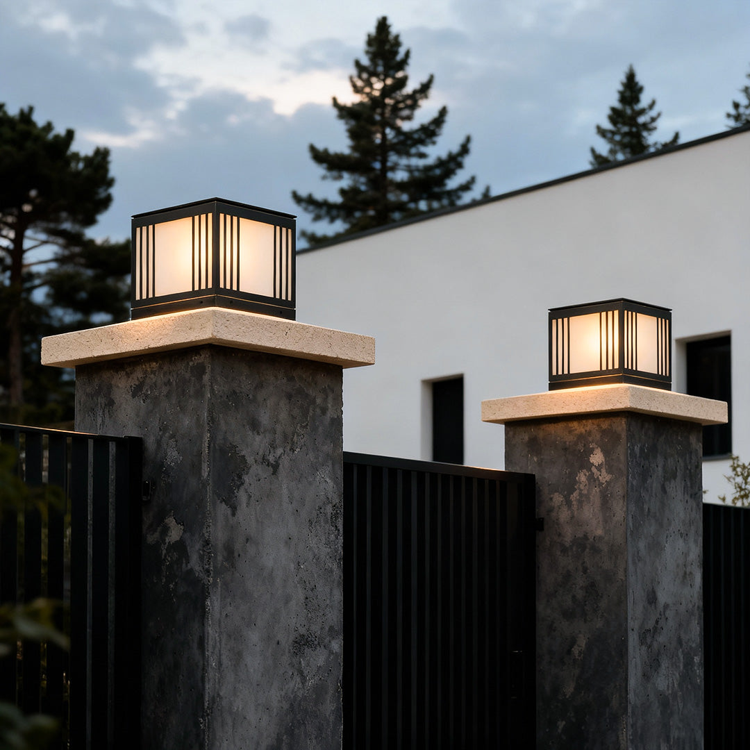 Square Solar Gate Pillar Light — Solid Copper, Clear Glass, 5W LED, IP55 Weatherproof