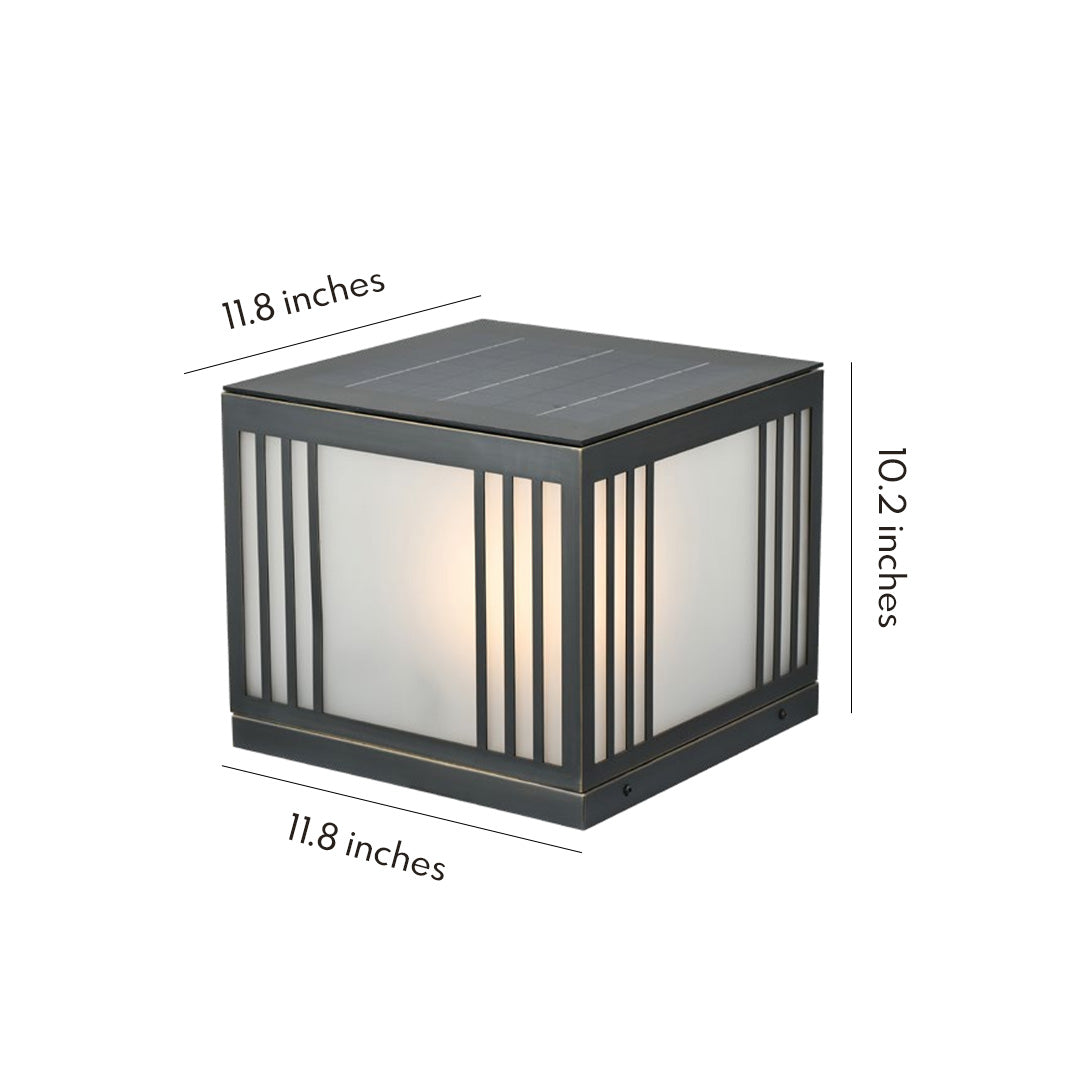 Square Solar Gate Pillar Light — Solid Copper, Clear Glass, 5W LED, IP55 Weatherproof