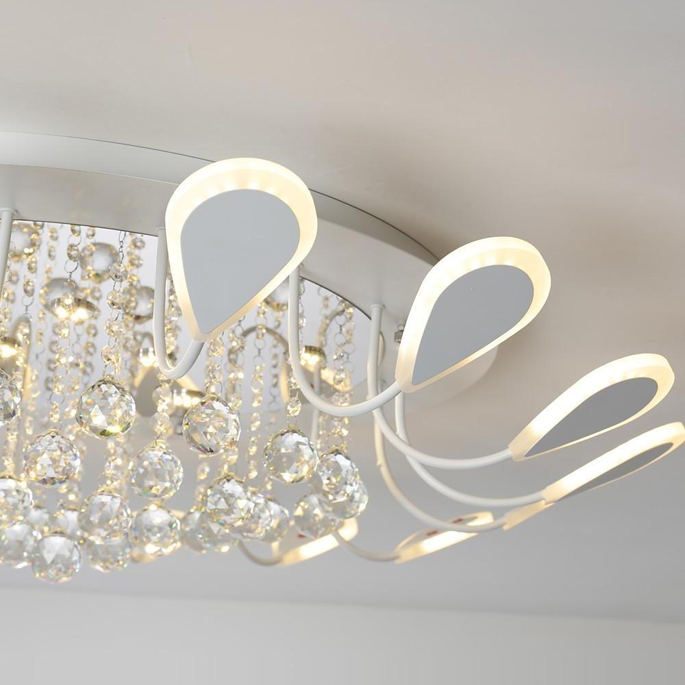 Modern Flush Mount Ceiling Light with Dimmable LED and Flower-Shaped Crystal Design