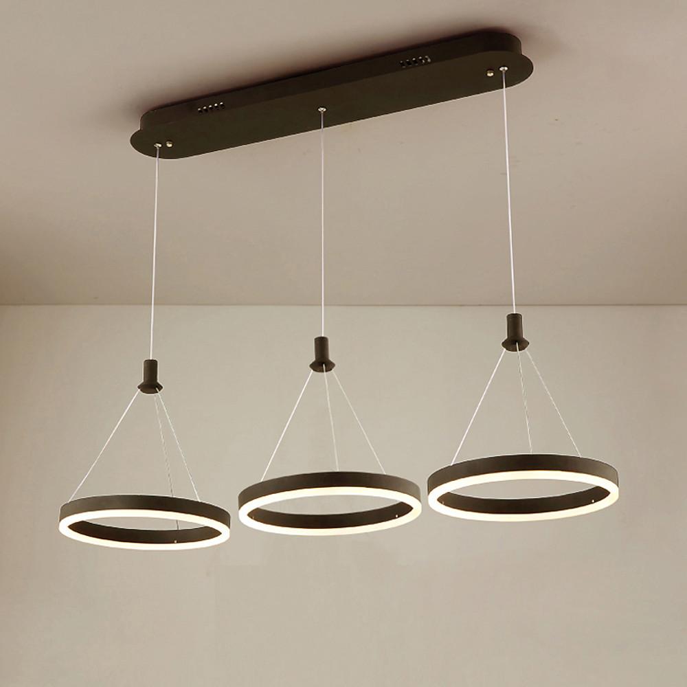 3-Ring LED Pendant Chandelier — Aluminum and Acrylic, Dimmable with Remote, Black or White