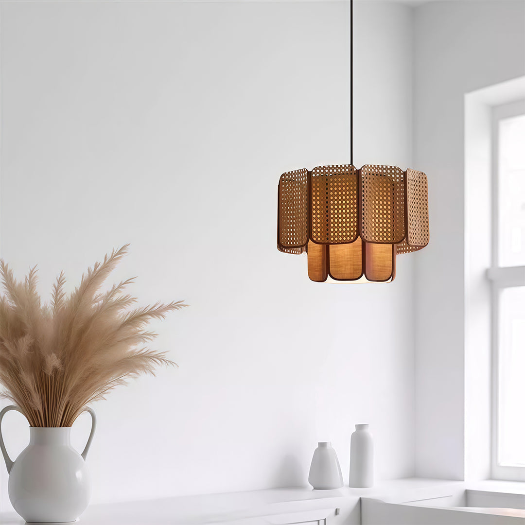 Wabi-Sabi Bamboo & Rattan Pendant — Handwoven, LED E27, 59.1" Adjustable Cord, Natural or Coffee Brown, 4 Sizes