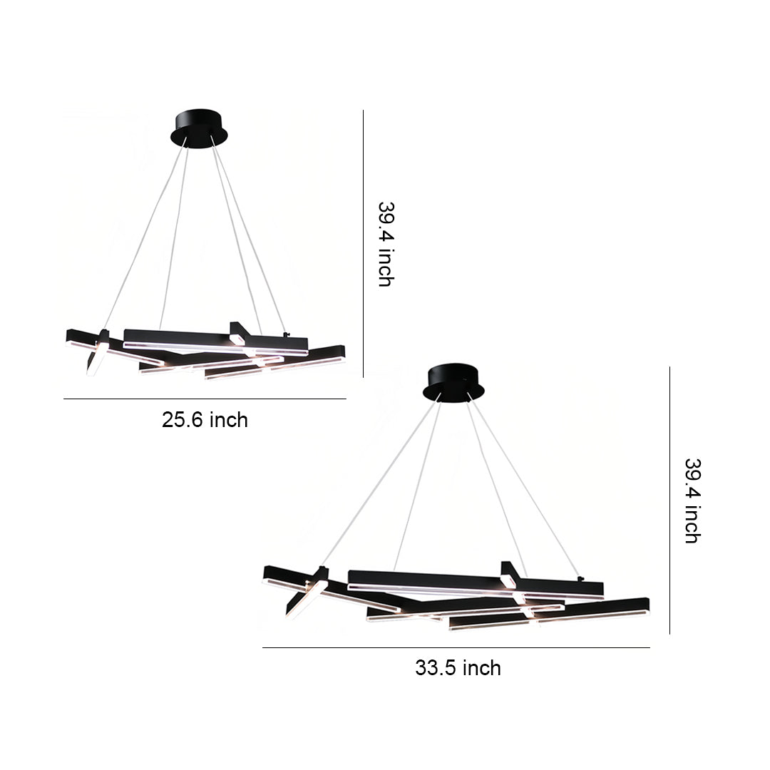 Geometric Branch Chandelier — Matte Black Aluminum, Acrylic, LED, Three-Step Dimming, 2 Sizes