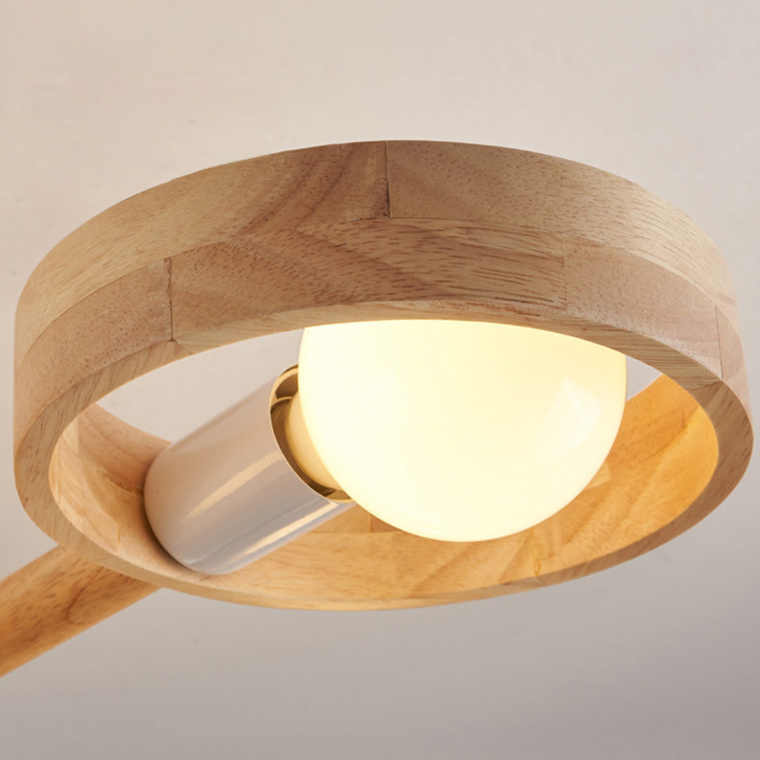 Rubberwood LED Chandelier — E27, Rotatable Shade, 3-Color Dimming, 3-Head / 5-Head / 6-Head / 8-Head