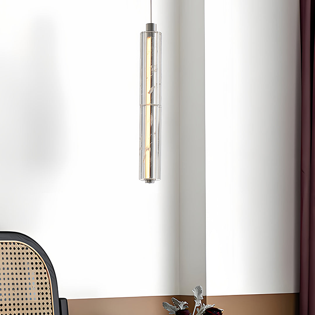 Minimalist Linear Crystal Pendant — Chrome Metal, 1-Light, 6.8W–10.2W Dual Mode, Adjustable Height