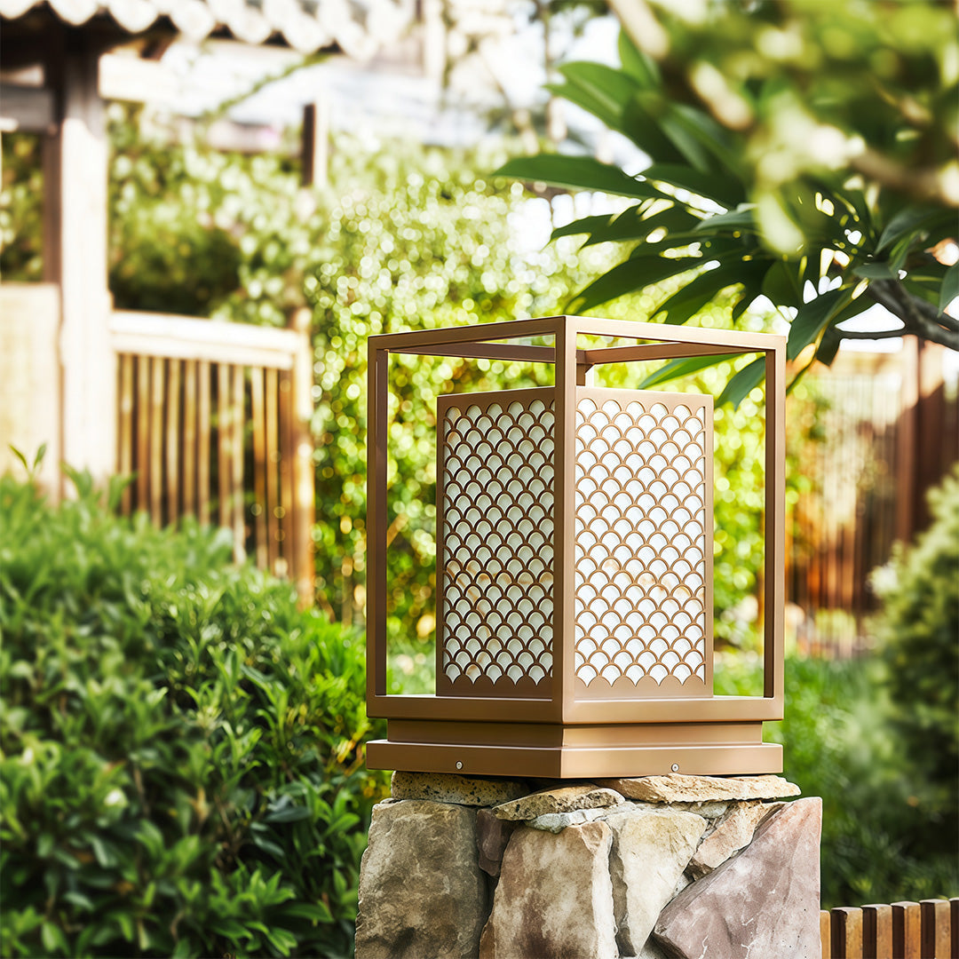 Faux Marble Outdoor Bollard Light — Stainless Steel, Coffee-Brown, Three-Color Dimming, IP54, LED, Two Sizes