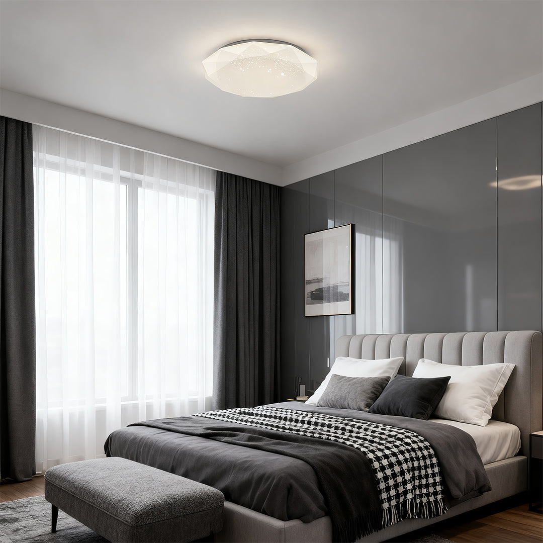Geometric Full-Sky Star LED Flush Mount — White Iron and Acrylic, Stepless Dimmable, 24W–48W, 15.8" or 19.7"
