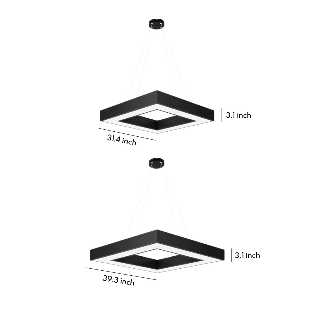 Multi-Diamond Geometric Chandelier — Black Iron, Adjustable Chain, White Acrylic Shade