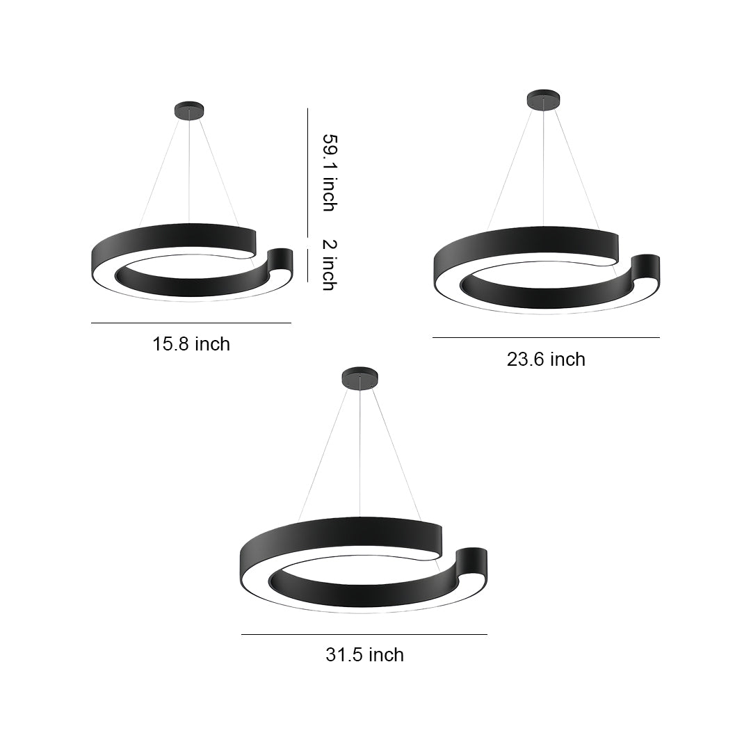Geometric Ring Pendant — Black Iron and Frosted Acrylic, LED 6500K, 15.8" / 23.6" / 31.5"